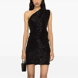 IRO Haidi Elegant Black One-Shoulder Sequined Dress, Size 36